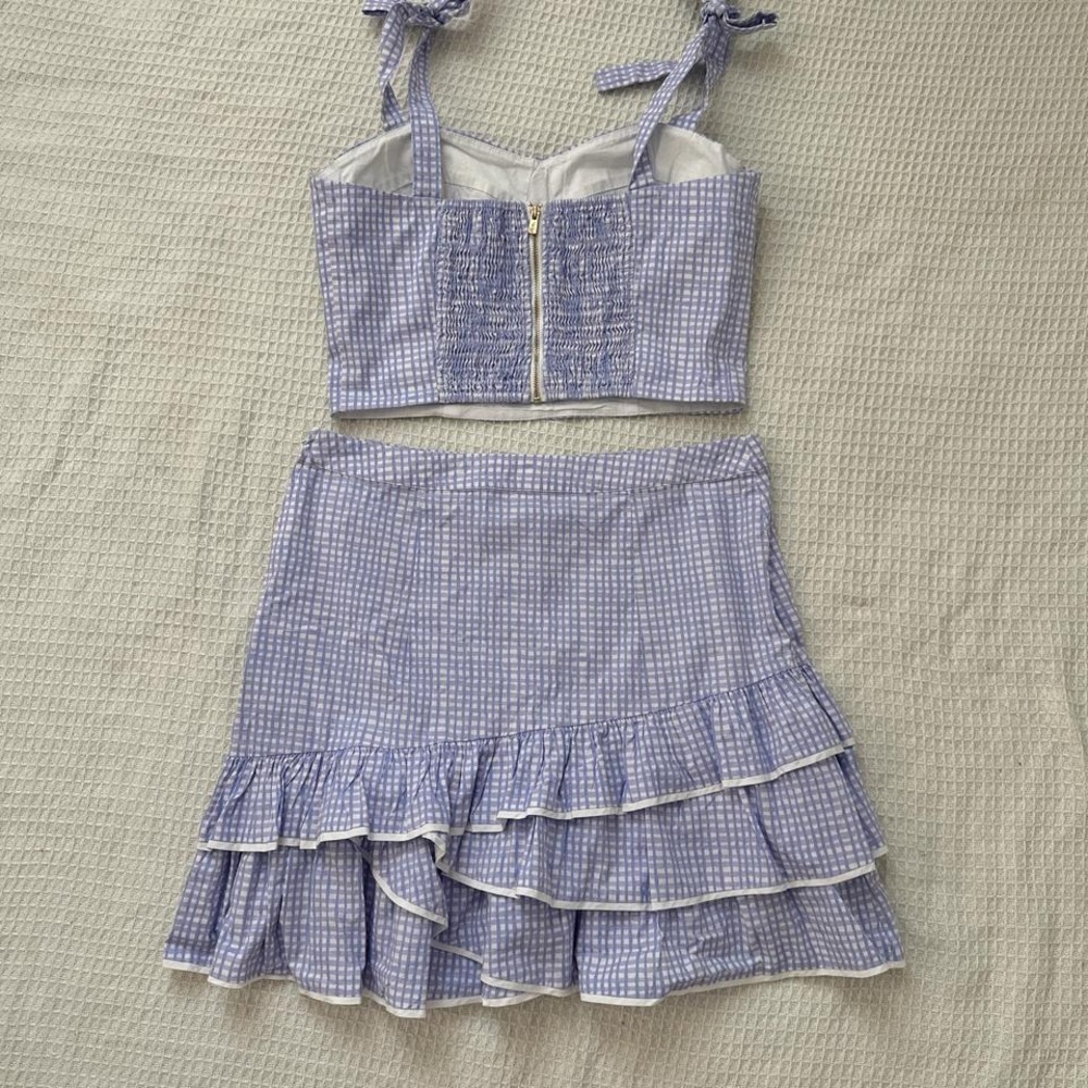 New Lilly Pulitzer Rosalie mini skirt and crop top lilac gingham set - Picture 4 of 5